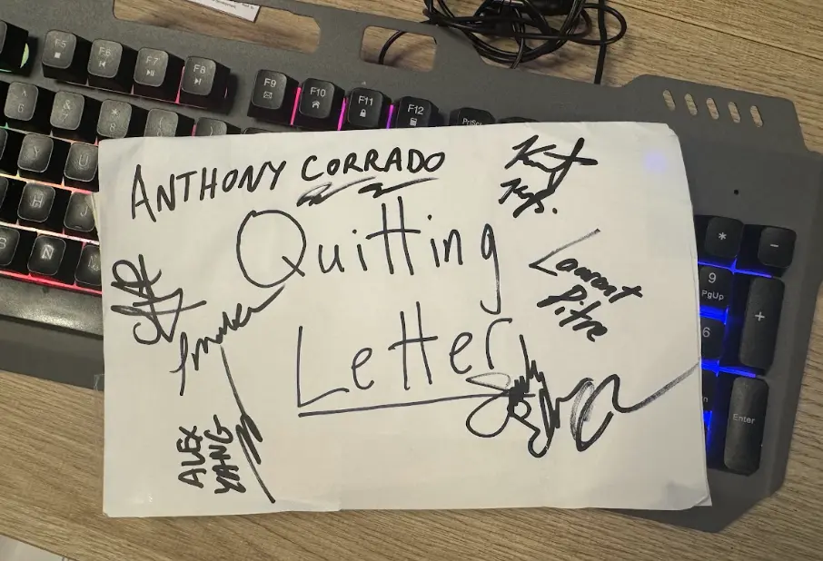 A signed quitting letter from the production