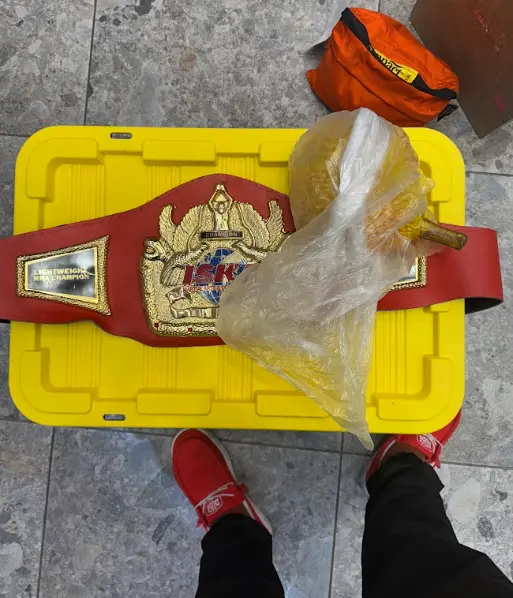 The championship belt and the infamous durian